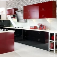 Cooke &amp; Lewis High Gloss Red Wall &amp; Base Curved Door