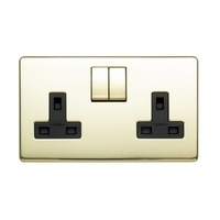 Crabtree Platinum Double (2 Gang) Switched Socket 13A Brass Effect