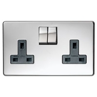 Crabtree Platinum Double (2 Gang) Switched Socket 13A Chrome Plated