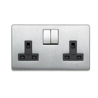 Crabtree Platinum Double (2 Gang) Switched Socket 13A Stainless Steel Effect