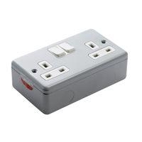 MK Metal Clad Switched Double Socket Aluminium 13A