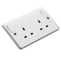 MK Switched Double Socket White with Outboard Rockers 13A