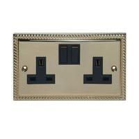 Volex Double Switched Socket Georgian Style Brass Effect/Black Insert